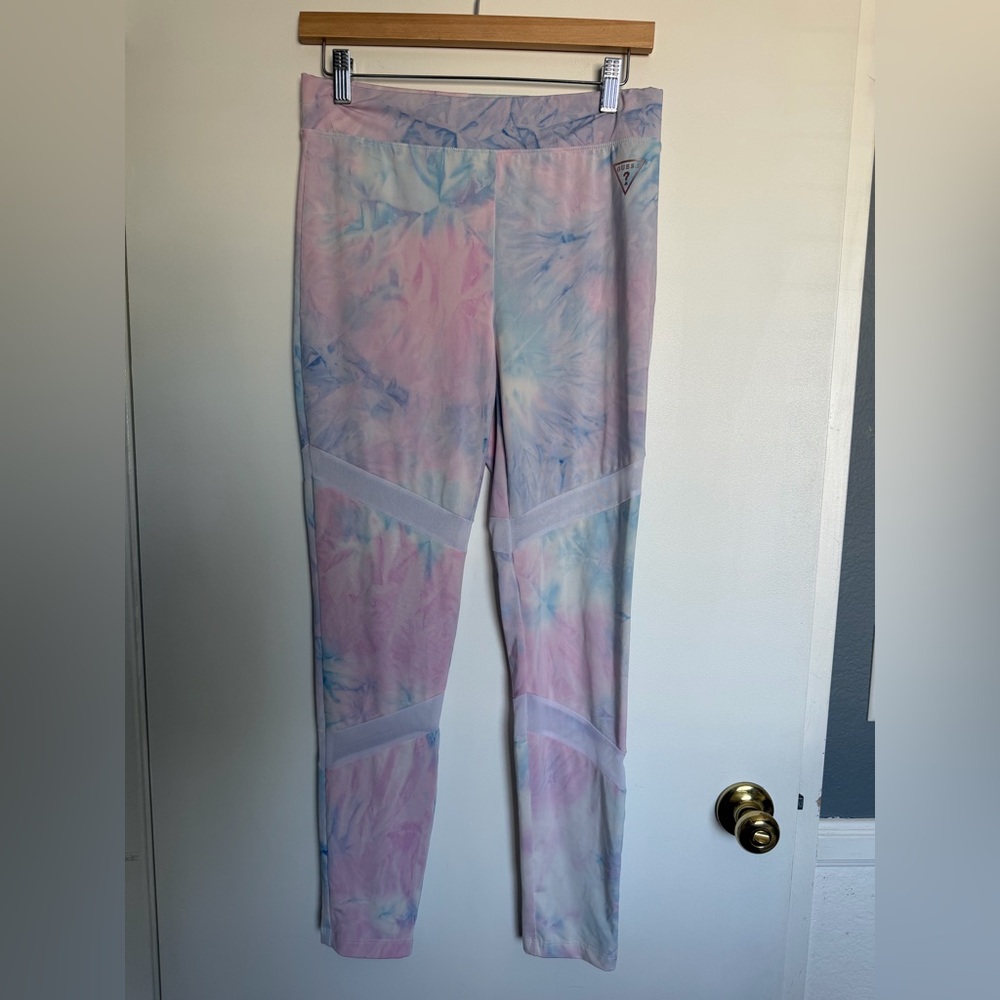Guess Women’s Tie-Dye Leggings - Pastel Pink & Blue with Mesh Accents - size M